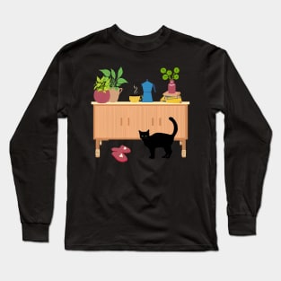 Black cat in the living room Long Sleeve T-Shirt